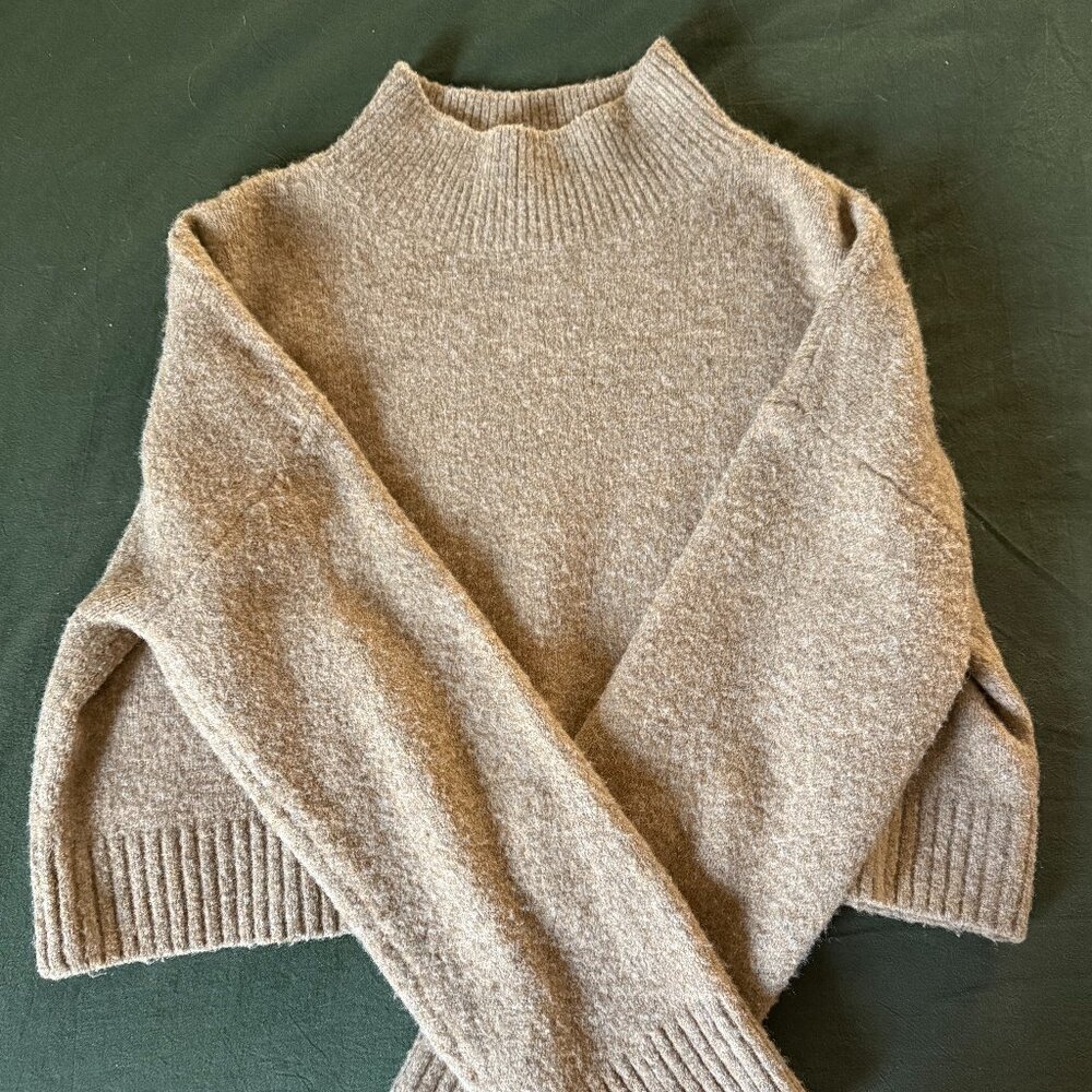 Two Little Sisters Cropped Caramel Mock Neck Sweater